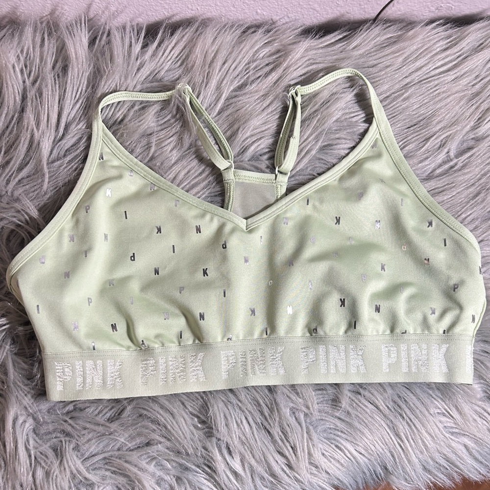 PINK Victoria's Secret PINK ACTIVE Light Green Sports Bra Size Large